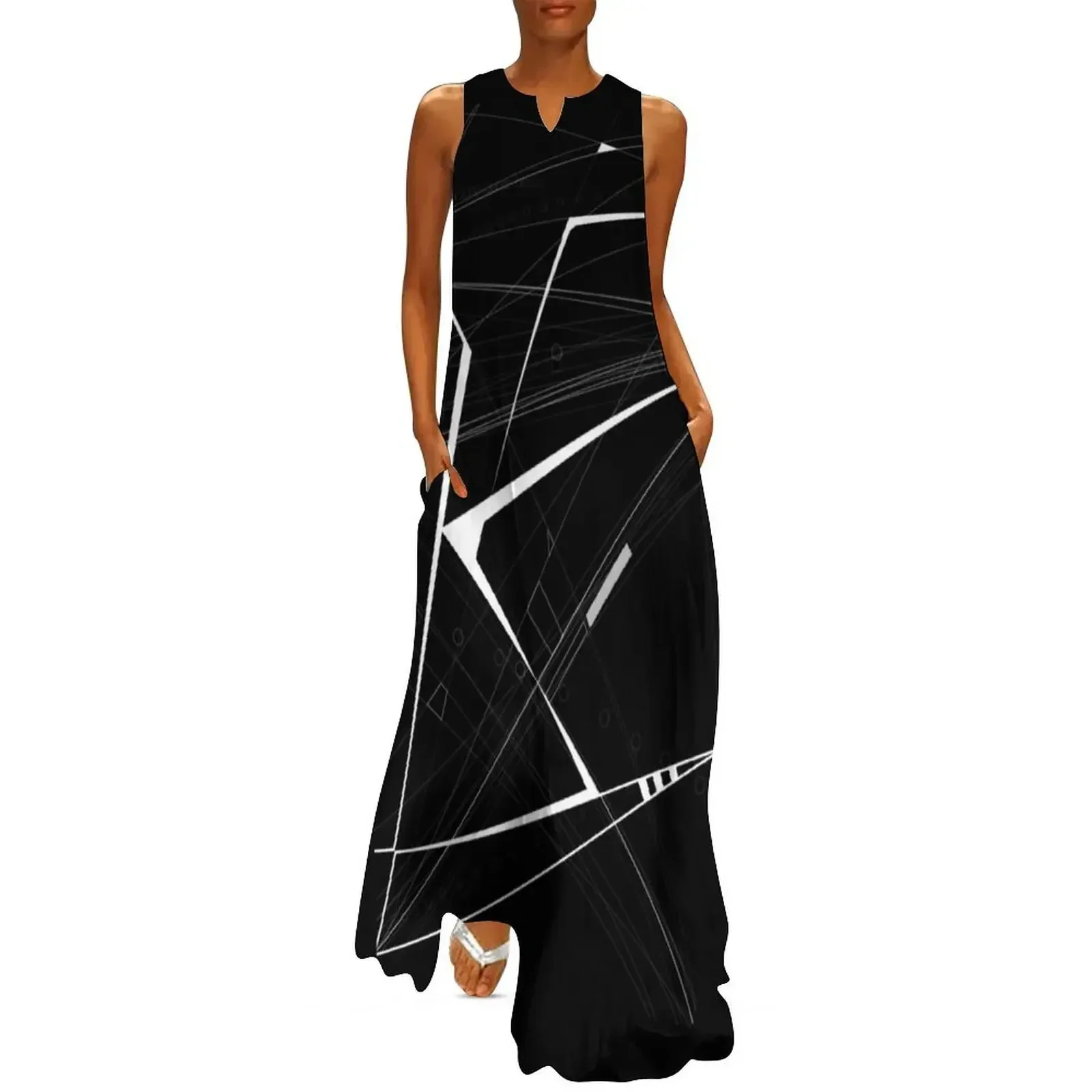 

white Abstract Geometric and perspective Long Dress dresses for women Evening dresses dresses for women 2025 Dress