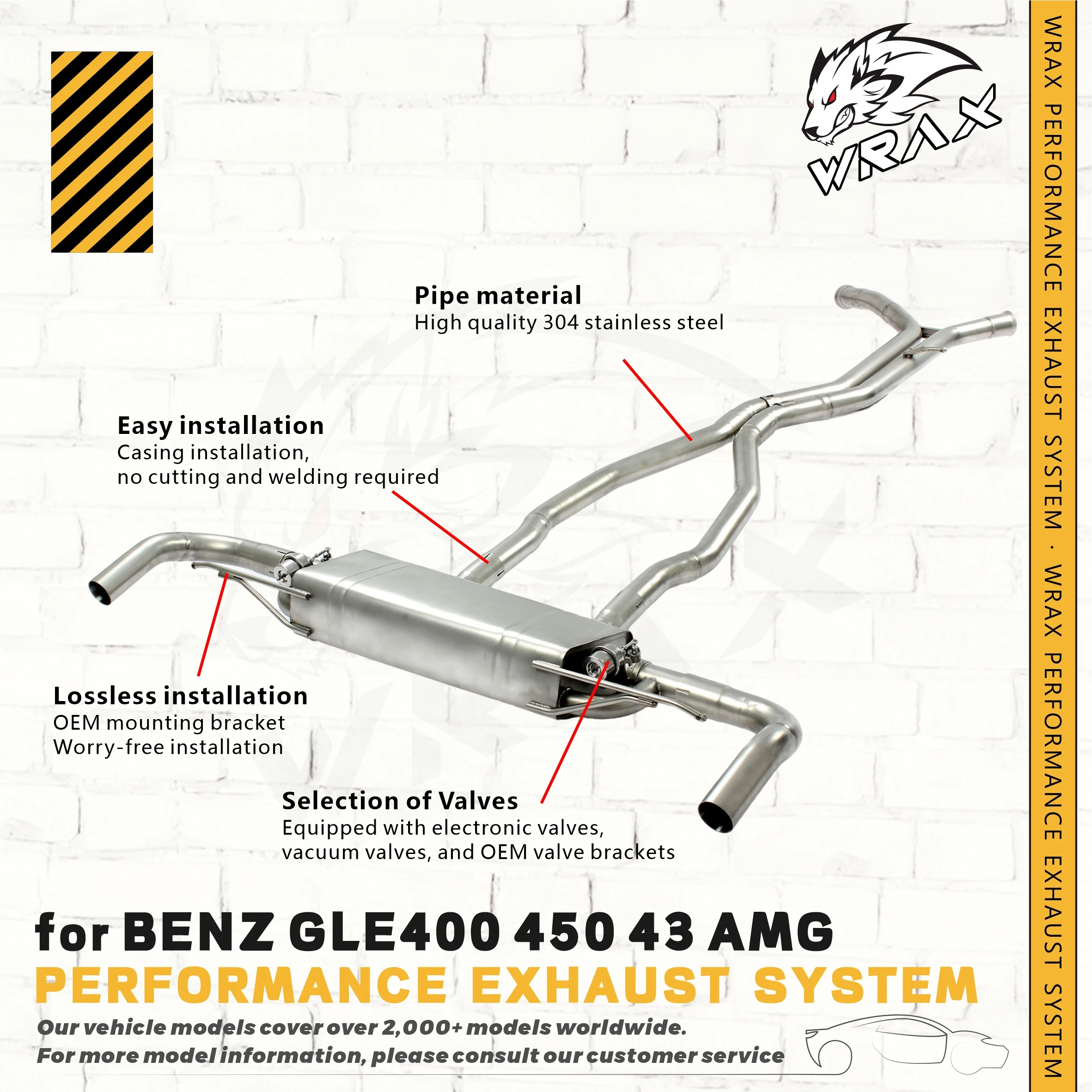 

WRAX Exhaust Pipe for BENZ GLE400 450 43 AMG Valve Catback with Stainless Steel Muffler