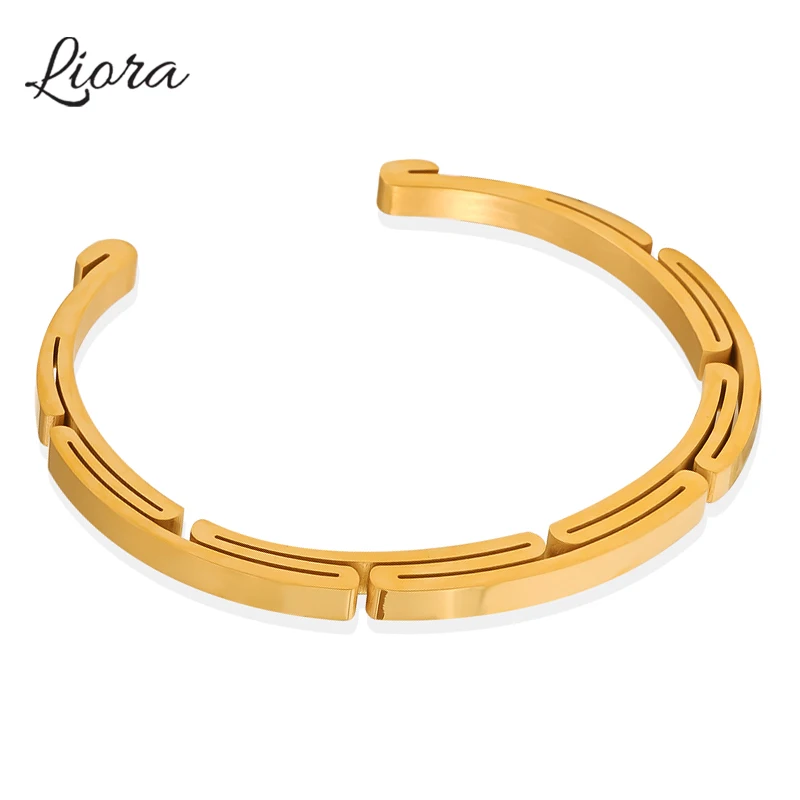 

Liora Simple Cuff Bracelets For Women 316L Stainless Steel Wristband Shiny Metal Heavy Charm Bangle Waterproof Fashion Jewelry