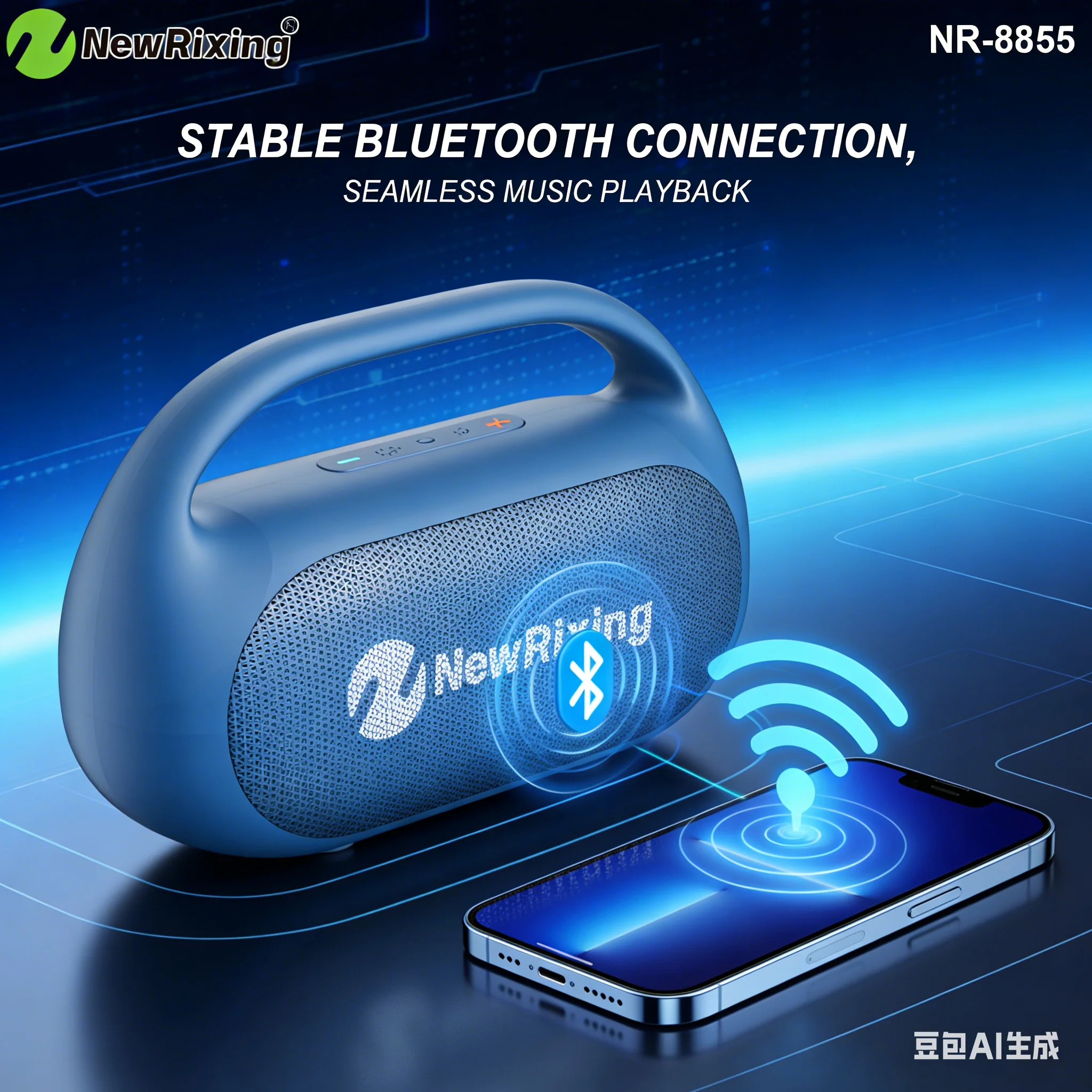 NR-8855 50W Karaoke Bluetooth-Lautsprecher Tragbares Kabelloses Soundsystem mit RGB-Beleuchtung TWS-Kopplung TF-Karte USB AUX Lange Akkulaufzeit