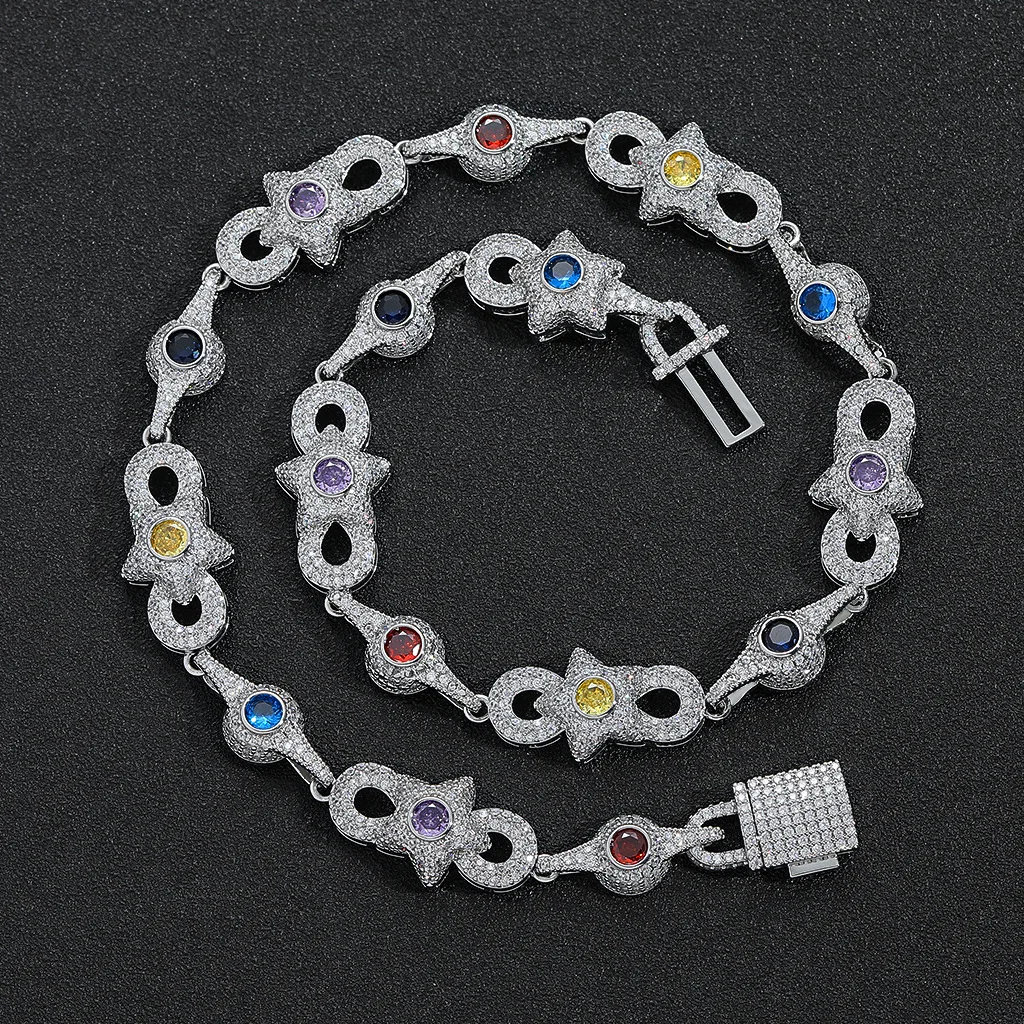 Highly collectible for fashion trendsetters,the unisex Colorful Gemstone Star Necklace adopts PT950 Platinum base and glittering