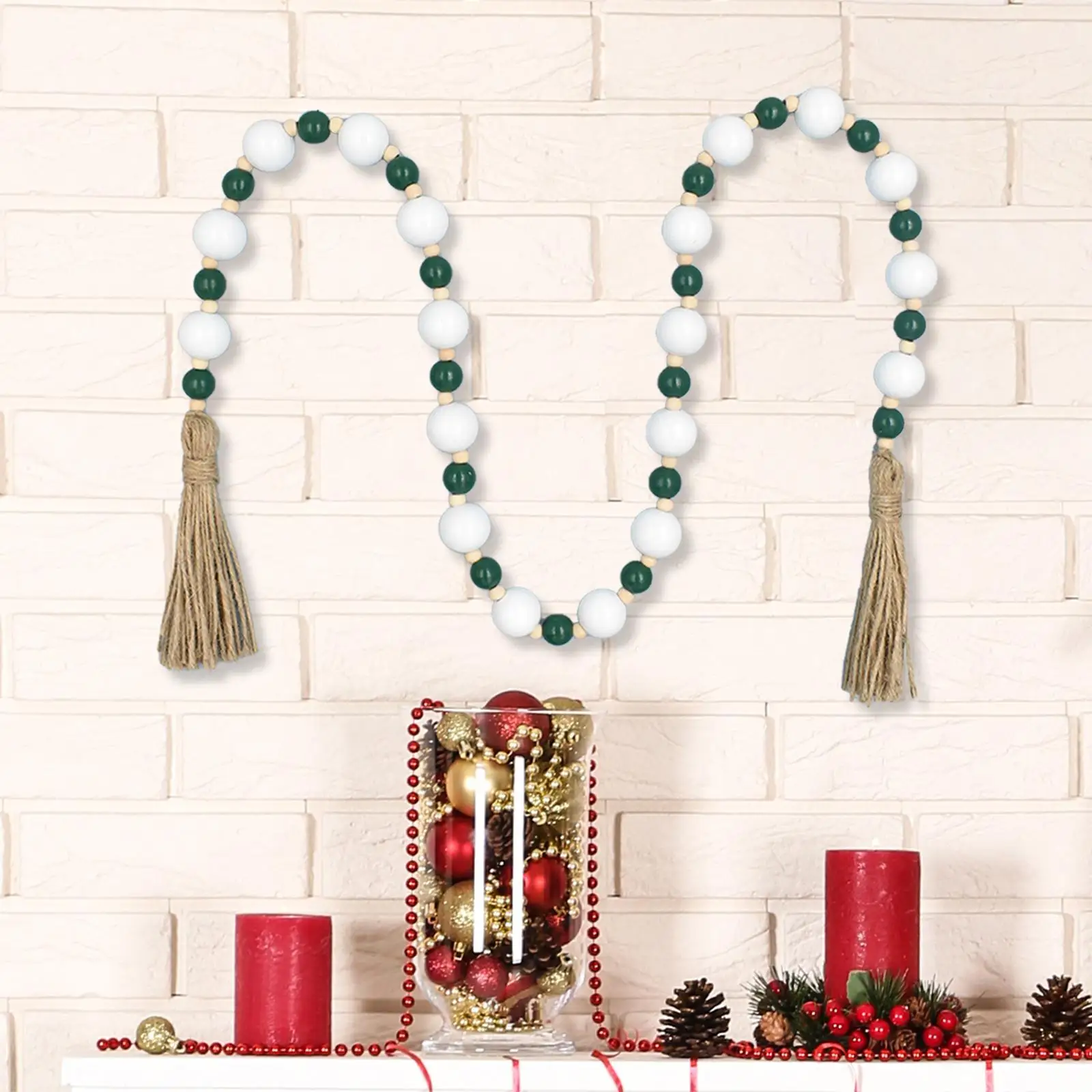 ลูกปัดไม้ Garland คริสต์มาส Garland Boho Decor แขวนผนังตกแต่งคริสต์มาสลูกปัด Garland สําหรับห้องนั่งเล่นคริสต์มาสห้องนอน