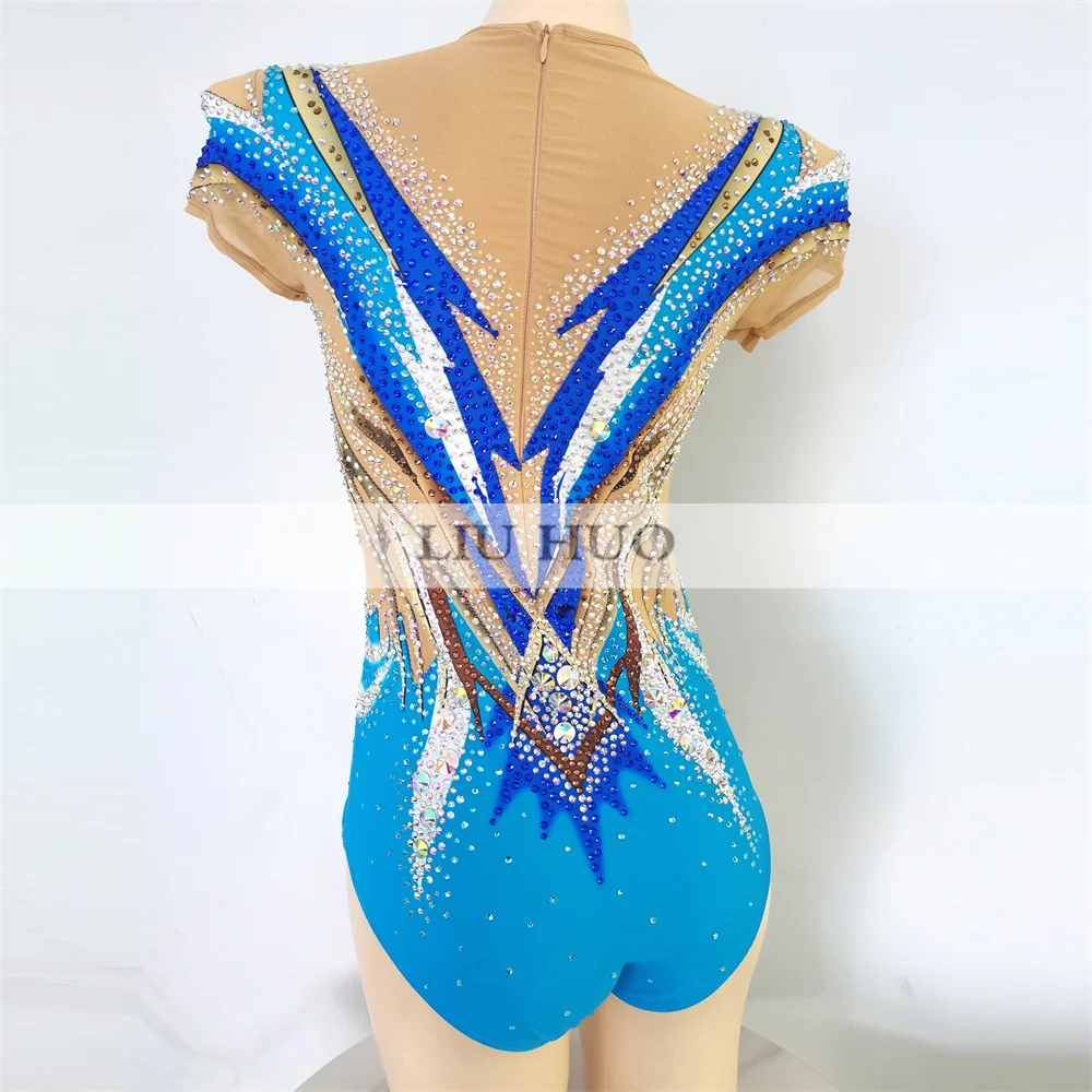 LIUHUO Leotardo de gimnasia rítmica aeróbico mujeres adultas disfraz de niña actuación competición vestido de baile profesional azul adolescentes