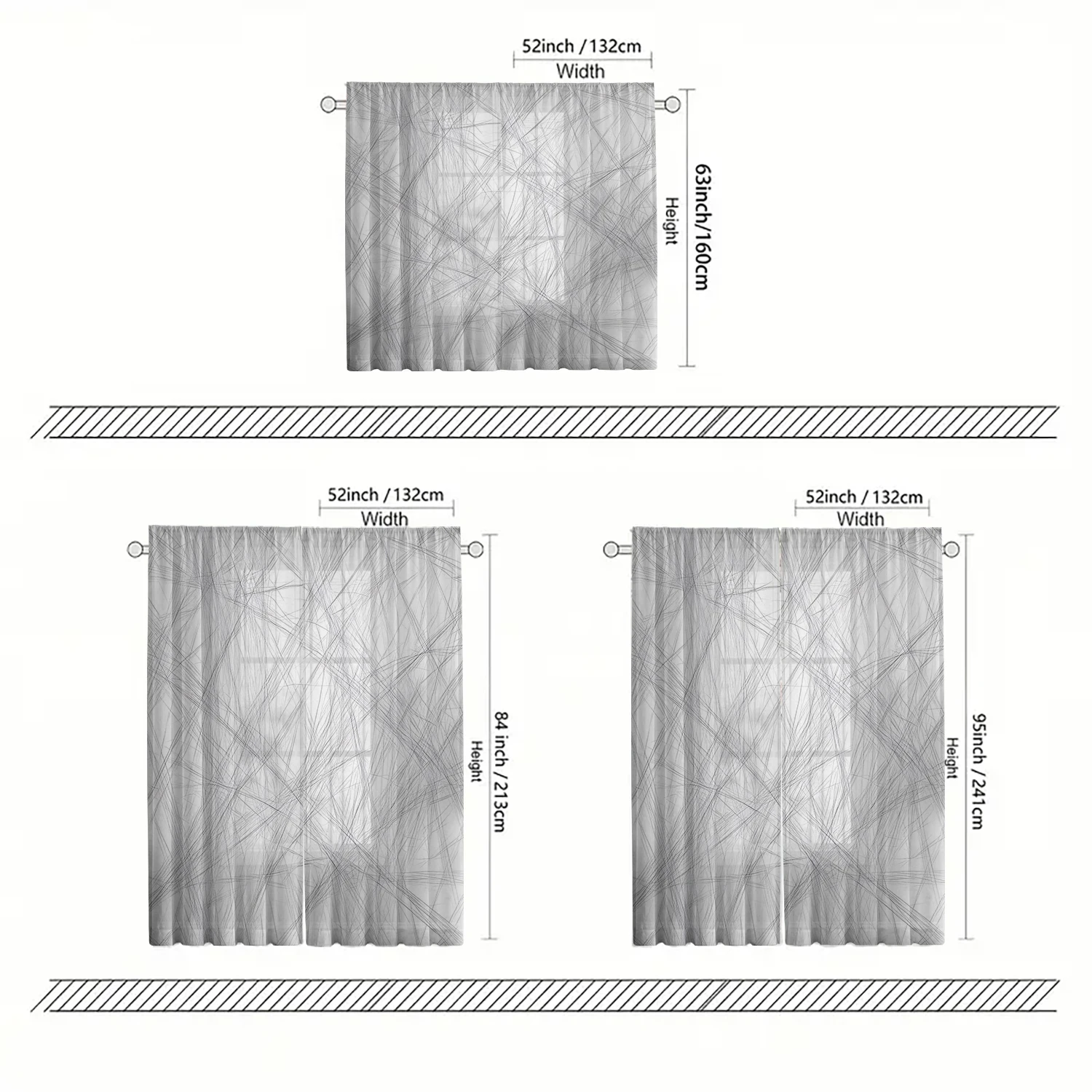 2 Pieces HD Digital geometric lines Printed Window Screen Home Decor Style Decoration Living Room Bedroom Rod