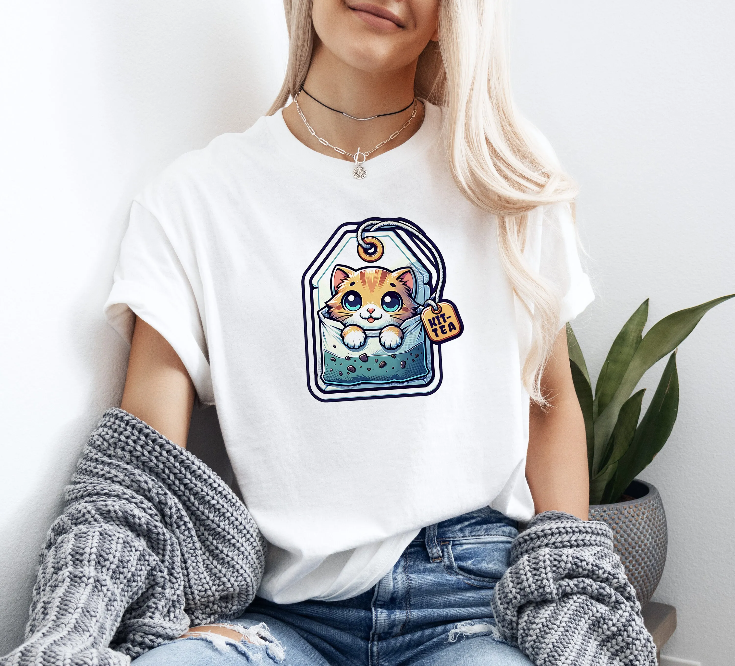 Комплект чайная кошка в чайной лапке Милая футболка