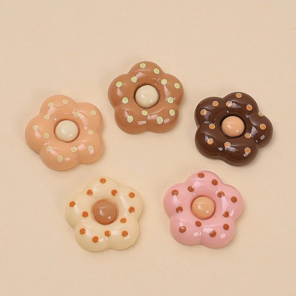 10pcs Coffee color series with round dots Resin five-petal flowers Pendant diy handmade Earring keychain phone case decoration