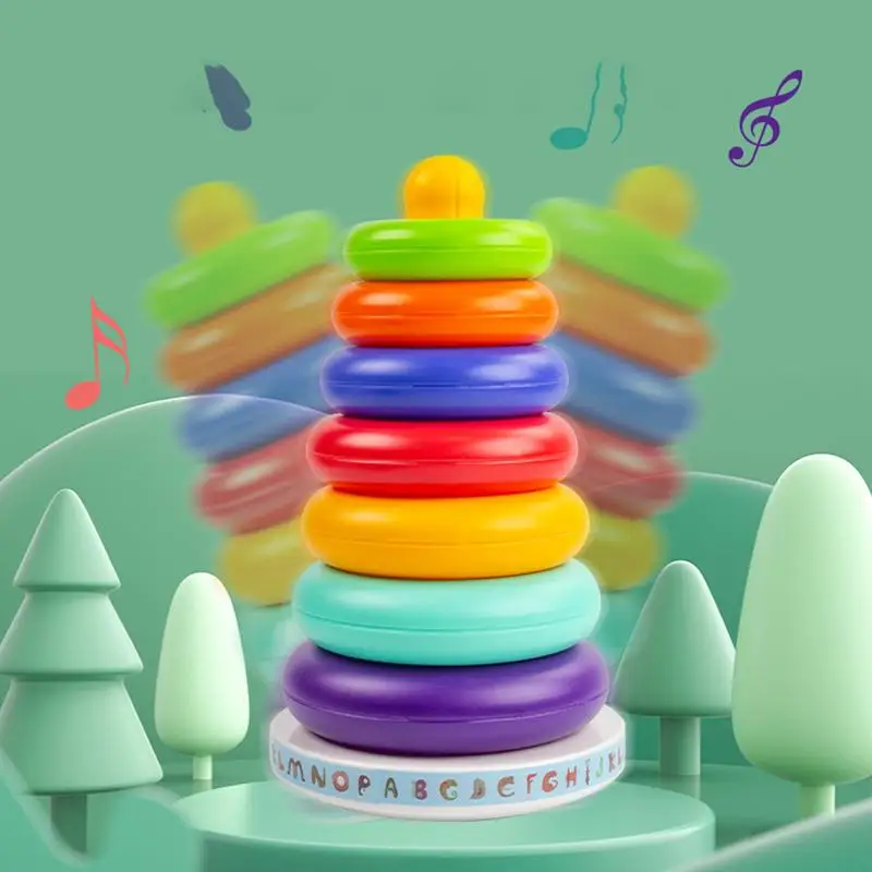 Anelli impilabili per bambini arcobaleno Stacker STEM Learning giocattoli Montessori anelli impilabili blocchi colorati e sicuri per il compleanno