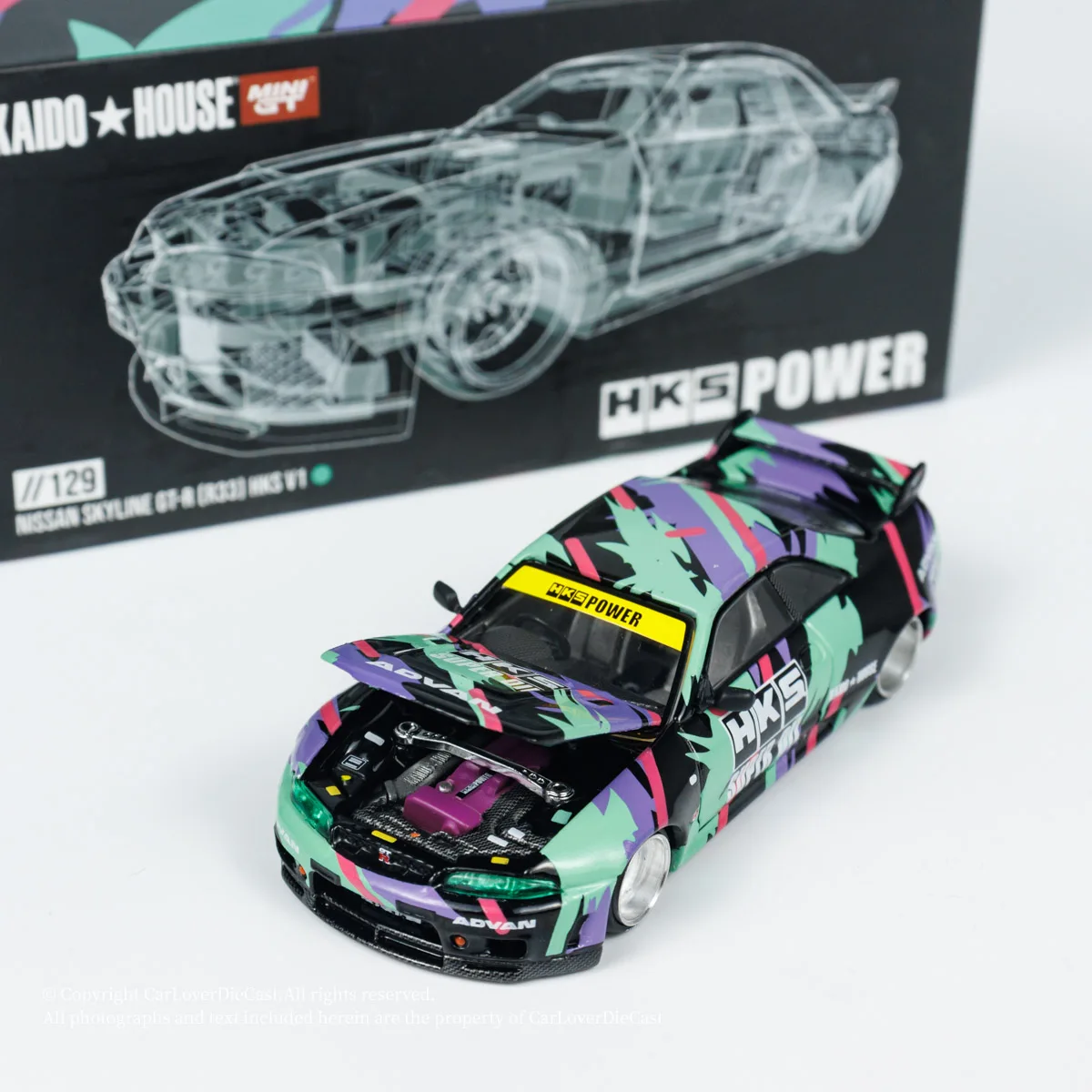 Kaido House+MINIGT 1:64 HKS GTR R33 alloy die-cast miniature simulation car models, adult ornaments, boys toys, children's gifts