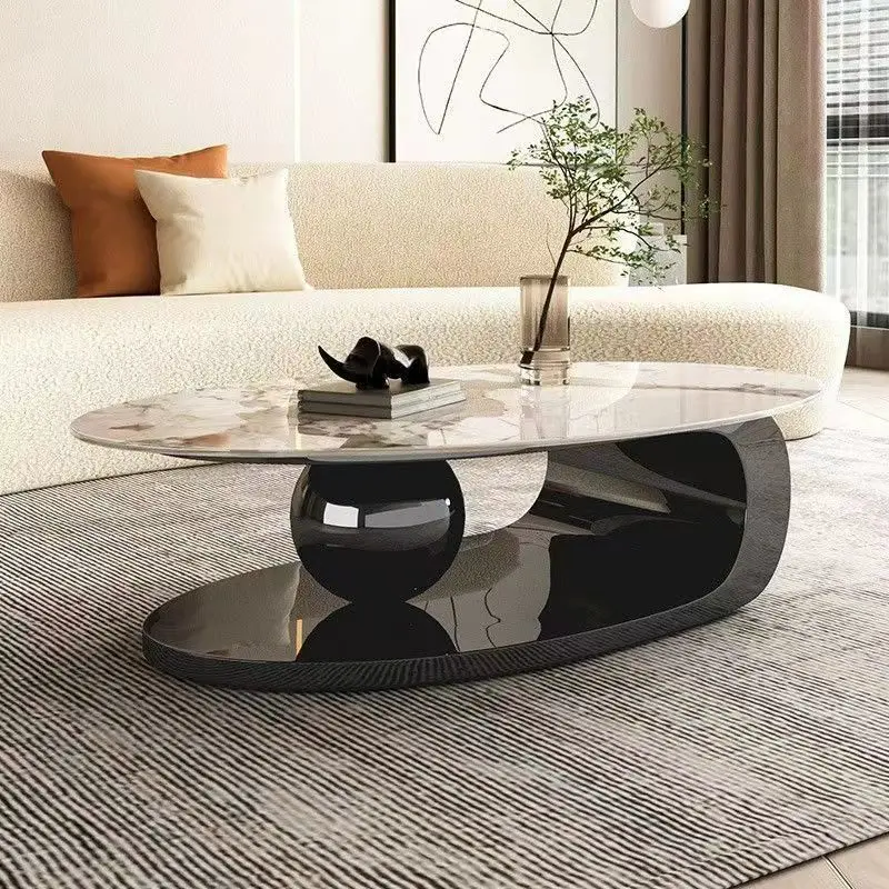 Light Luxury Nordic Style Metal Oval Coffee Table Simple Rock Slab Design for Small Apartment   Cofee Table طاولات Couchtische