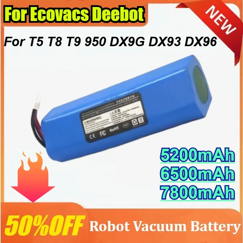

New 14.4V 7800mAh for Ecovacs Deebot X1 Ozmo T5 T8 T9 950 DX9G DX93 DX96 DLX11-54 Robot Vacuum Cleaner Replacement Battery