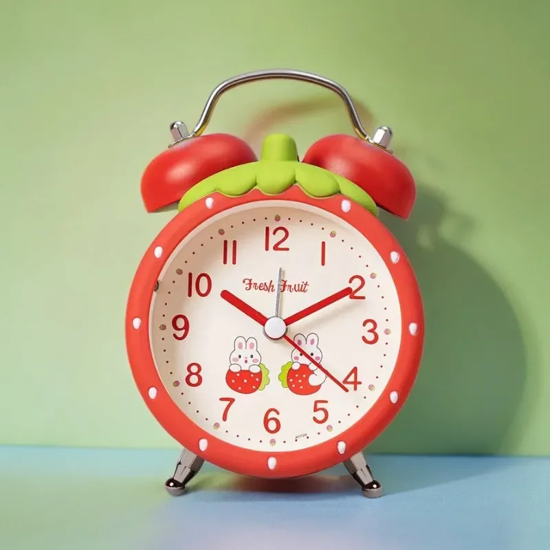 Strawberry Small Alarm Clock Loudly Bell Snooze Cartoon Children  Luminous Simplicity Mute Bedside