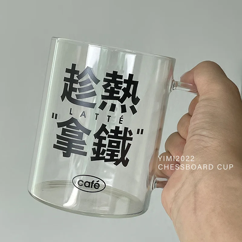 

Glass Ins Wind High Borosilicate Glass, Heat Resistant, Explosion-proof, High Temperature, Belt Handle, Water Cup, Office Cup