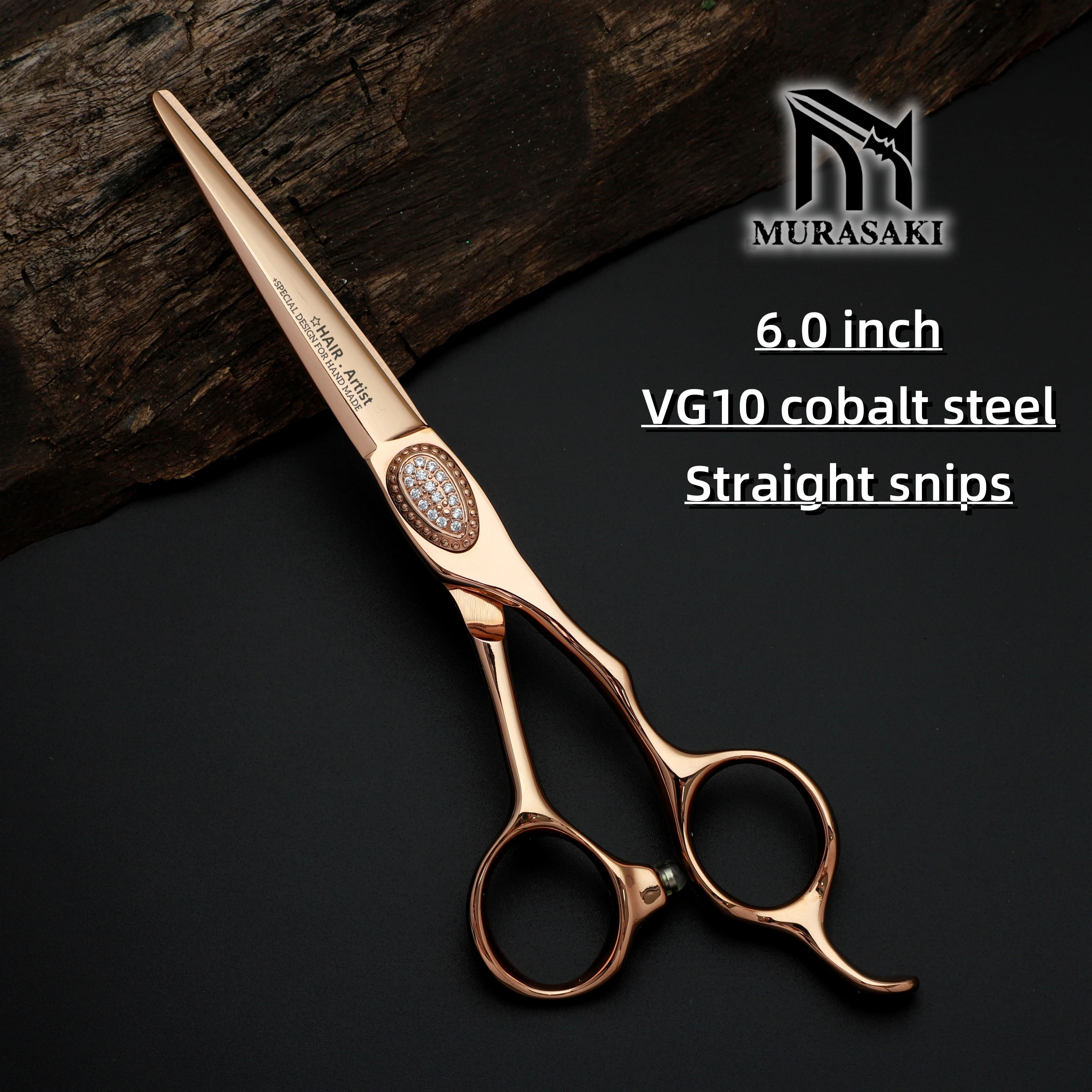 

MURASAKI Rose gold hairdressing scissors，Professional hair cutting scissors，VG10 cobalt steel flat shears，High-end barber tools