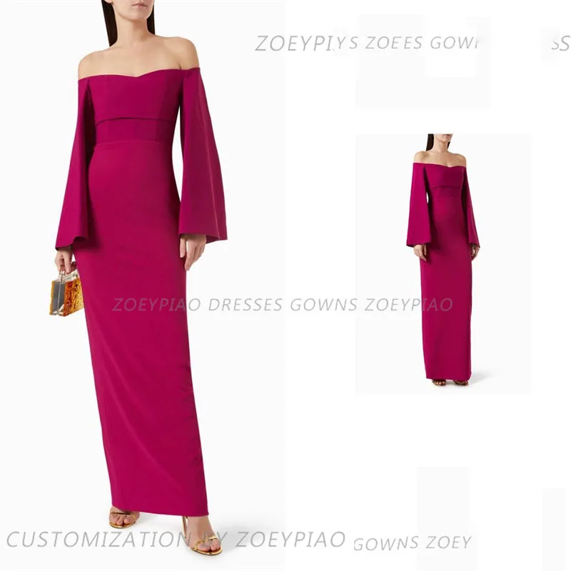 Fashion Pink Sheath Satin Formal Causal Long Evening Gowns Long Sleeves Off Shoulder Party Dresses Sheath 2024 Prom Dress