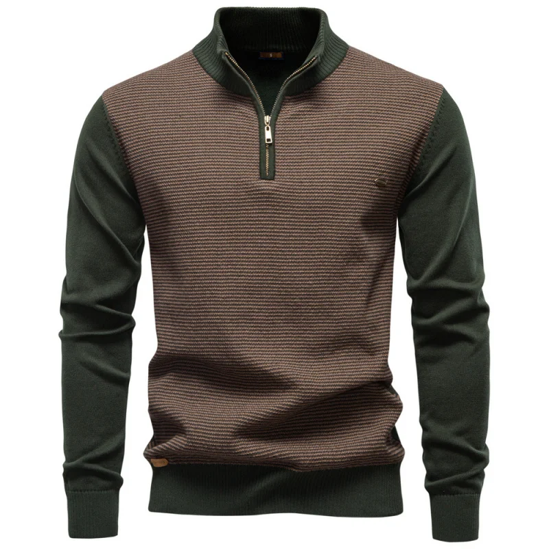 2025Autumn Winter New Half-Zip Men's Stand Collar Cotton Sweater European Size High-Quality Business Casual Knitted Sweater for