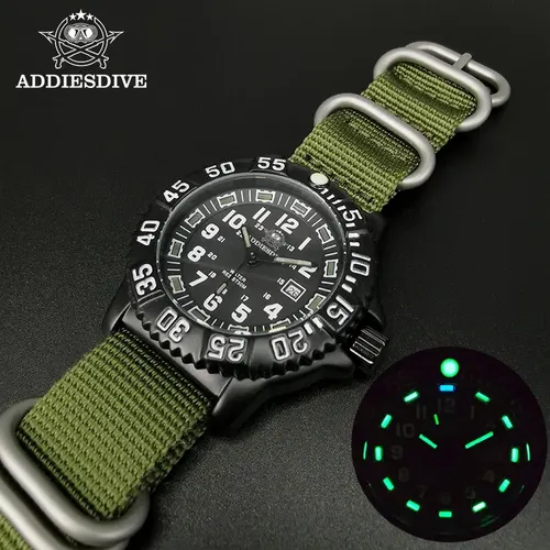 ADDIESDIVE-reloj analógico de nailon para hombre, pulsera de cuarzo resistente al agua hasta 50m, con tubo luminoso, estilo militar