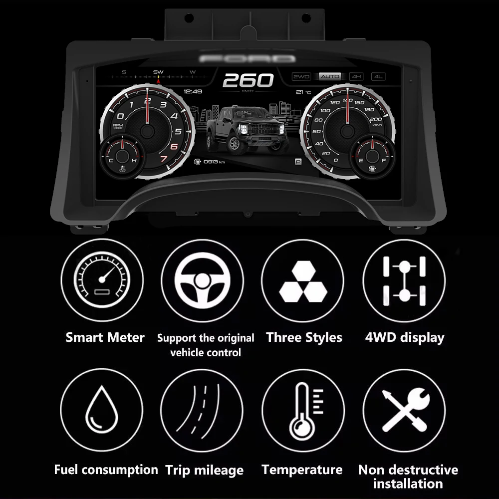 13,1 Zoll LCD-Digital-Armaturenbrett für Ford F150 2009–2012, blendfreies Instrumentenpult, Linux OS-System, Auto-Instrumentenpult