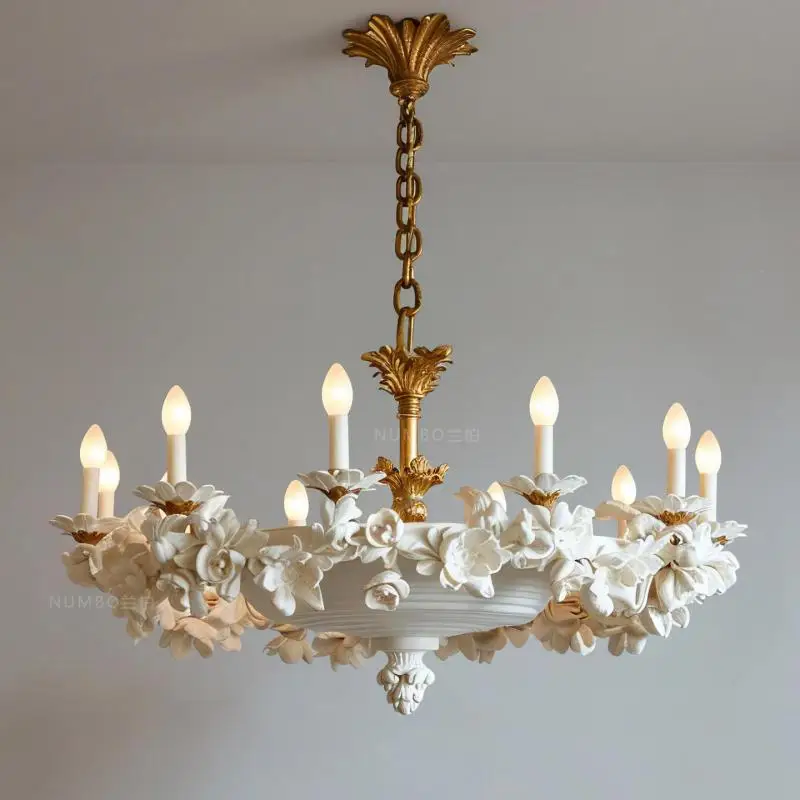European-style 3D Relief Flower LED Chandelier Light for Living Room Castle Hotel church Luxury Copper Resin gypsum chandeliers