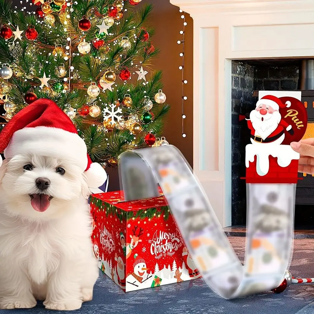 With 50pcs Transparent Bags Pull Out Christmas Money Box Merry Christmas Santa Transparent Bags Money Pulling Box DIY Snowman