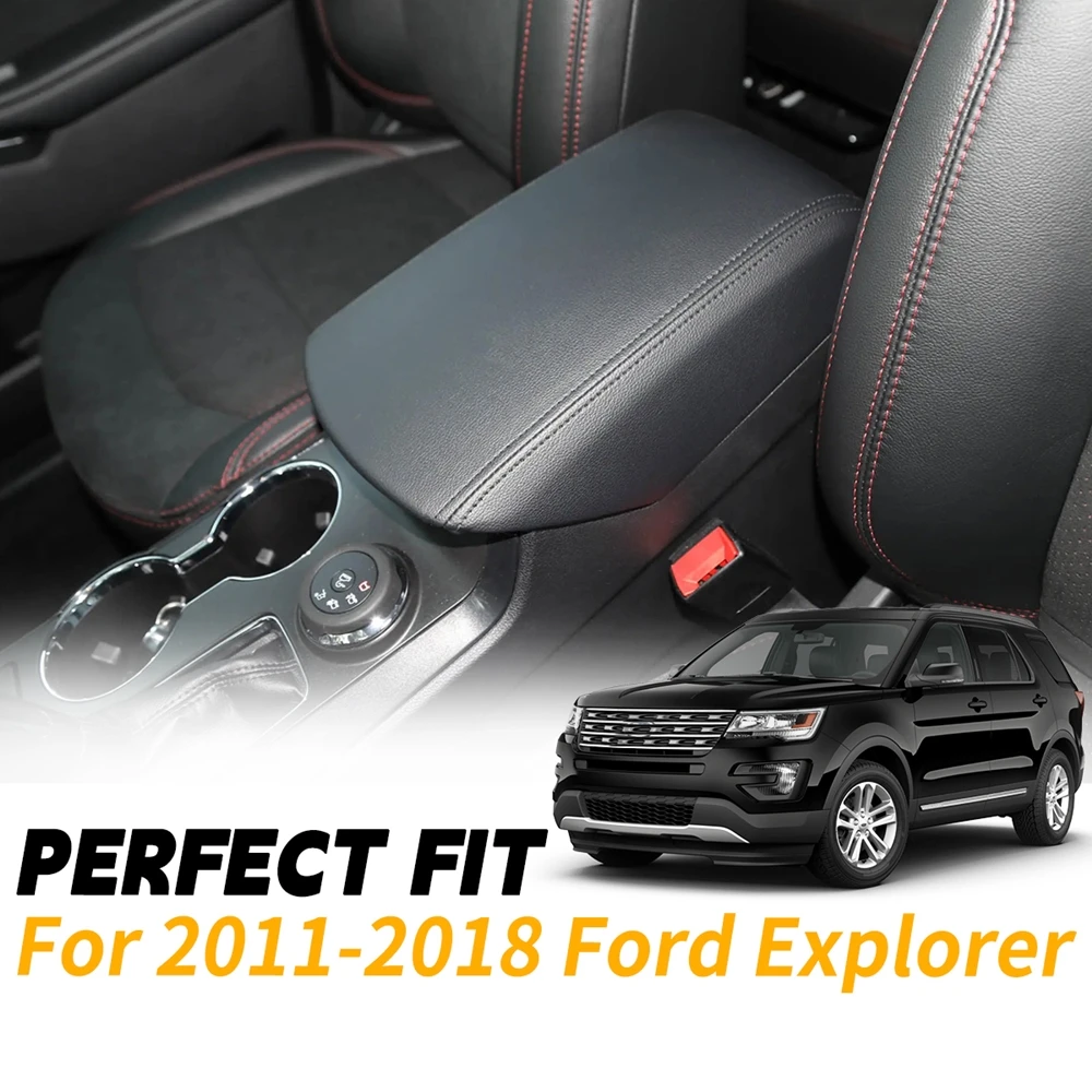 Center Console Gloves For 2011-2018 Ford Explorer Black Leather Center Console Lid Armrest Cover