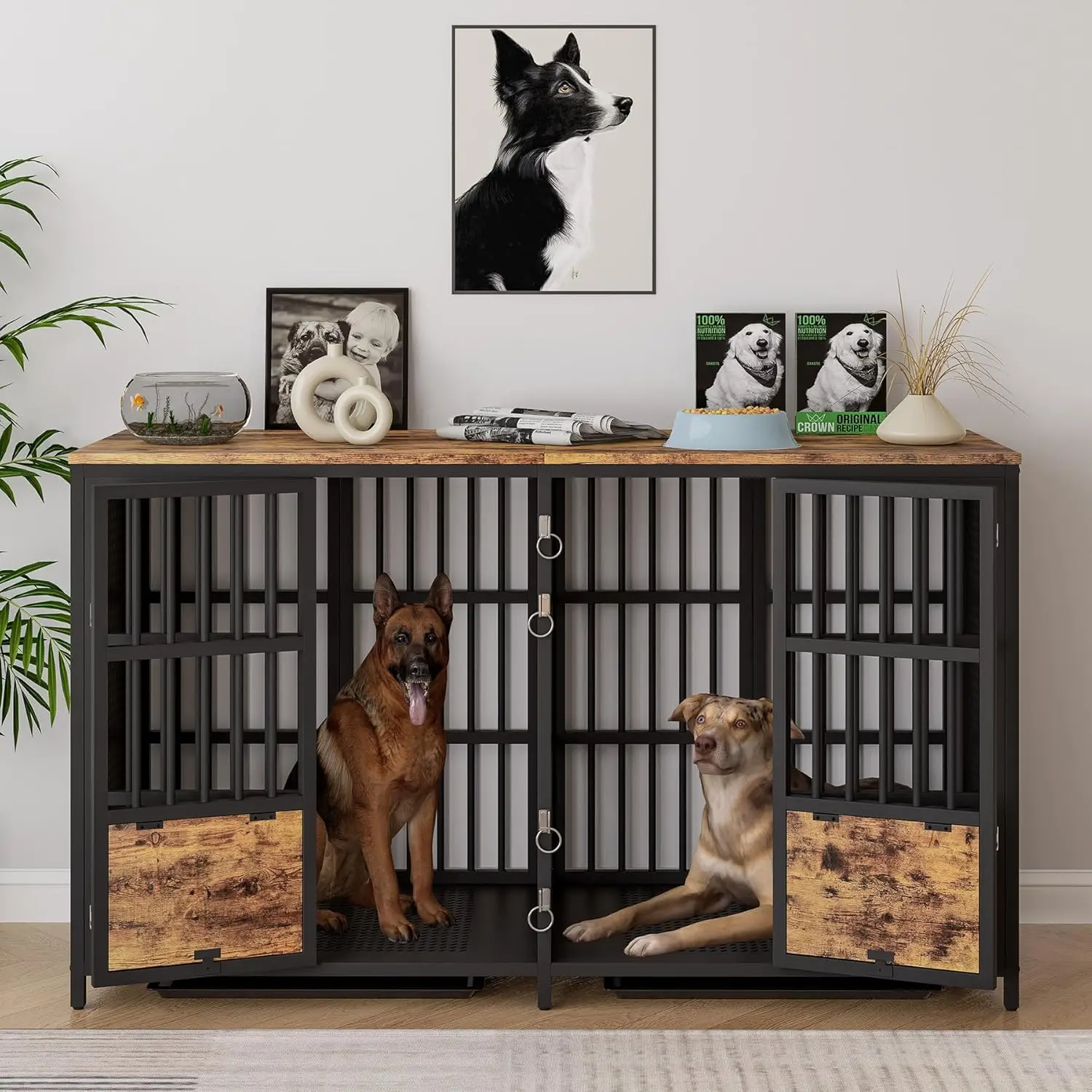 

BOINN Large Dog Crate Furniture, 63 inch Heavy Duty Double Dog Crate with Divider, Extra Large Dog Kennel Furniture