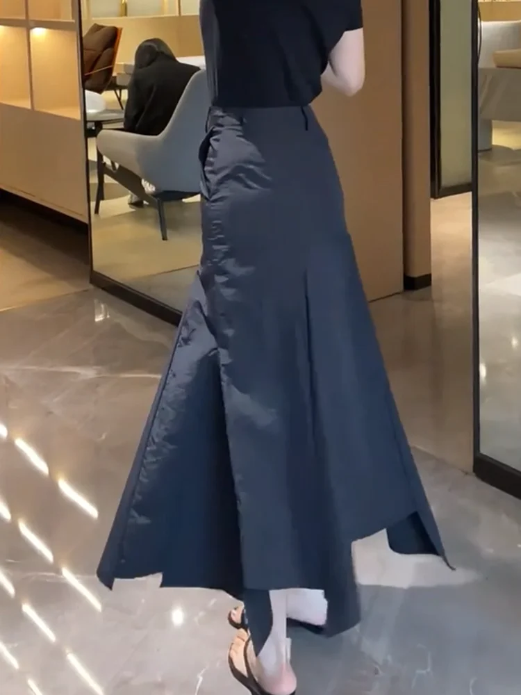 

Faionable Bla Fi Tail Suit Skirt Versatile Commute Korean Sle f-length Skirt for All Body pes Summer New Arrival