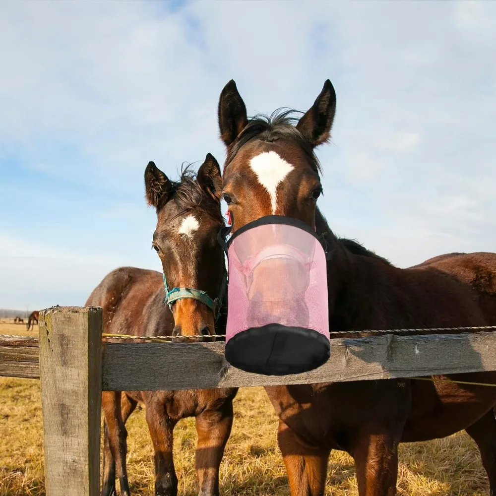 Bolsa de Alimentación para Caballos Resistente a Fugas, con Bozal Elástico Ajustable y Malla Transpirable para Pastoreo