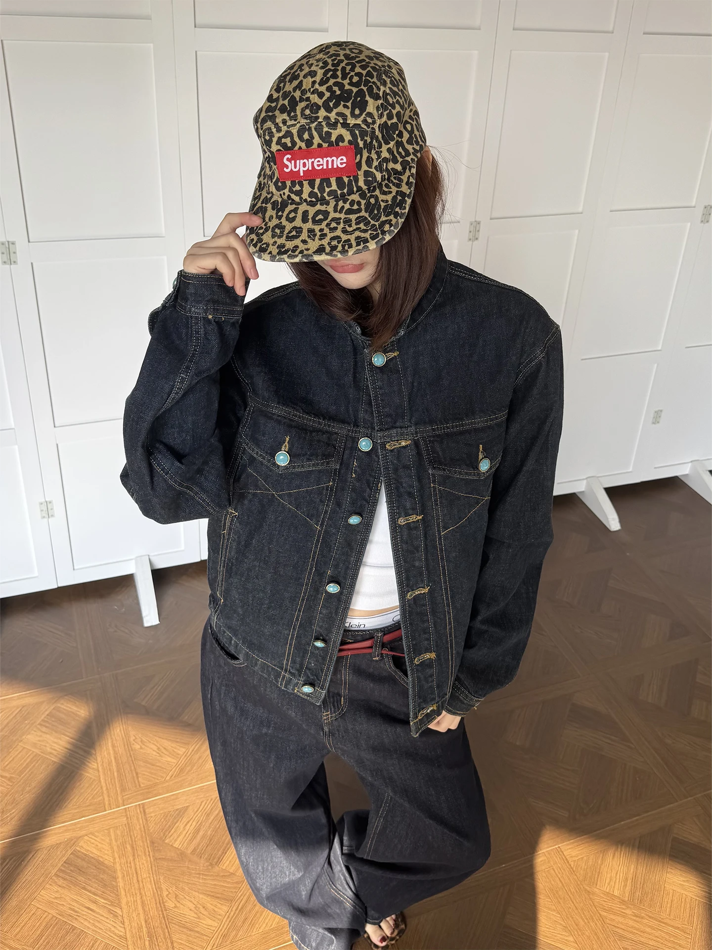 

Джинсовая куртка Don Cry Denim зеленого бирюзового цвета на пуговицах, женская, повседневная, свободного кроя, с длинными рукавами, из хлопка, укороченная, с широкими плечами