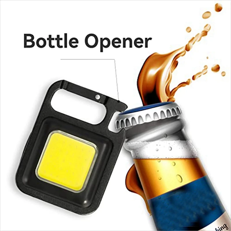 3 Pack LED COB Light Rechargeable Pocket Keychain Flashlights, Three Modles Brightness, Bottle Opener Accessories