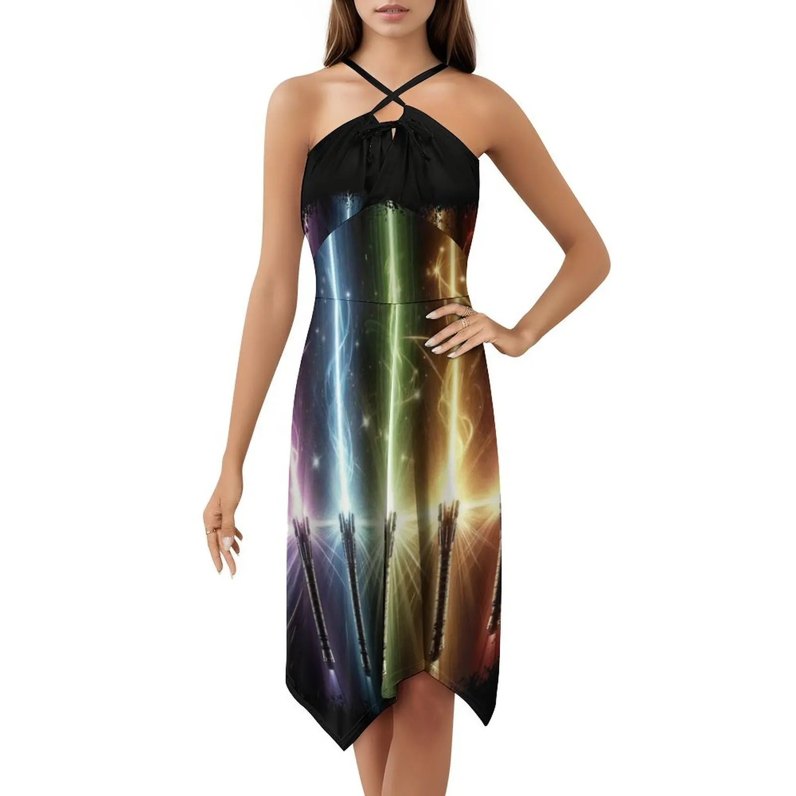 قوس قزح ليتسبر. الفضاء غالاكسي الخيال العلمي. فستان بوهو أنيق للمثليين، فستان أنيق لحفلات الزفاف على الشاطئ، قوس قزح #5