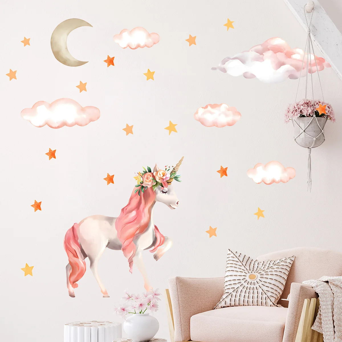 Cartoon Unicorn Cloud Wall Stickers for Kids Room Interior Decoration Wall Decals Baby Nursery Room Stickers Bedroom Wallpaper