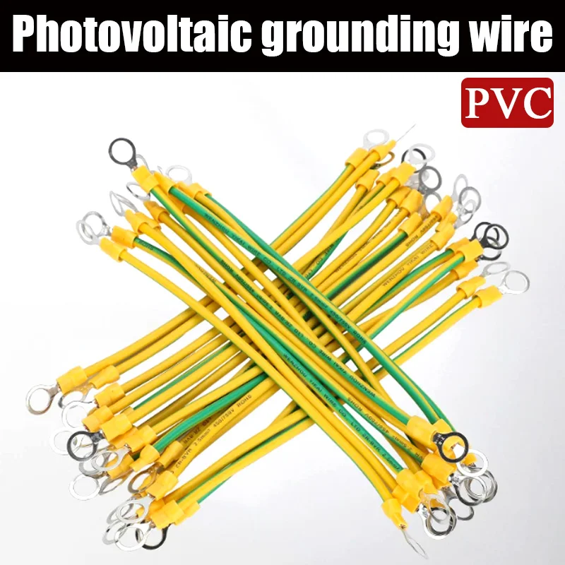 10pcs Solar Photovoltaic Grounding Wire with Terminals 10/12/14AWG BVR Solar Earth Wire Yellow-Green Flexible Copper Earth Cable