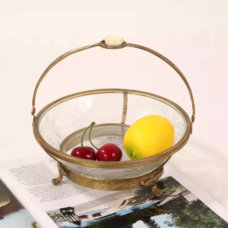 Glass brass hemming fruit plate light luxury ornament living room creative craftsman handmade sundries snack storage