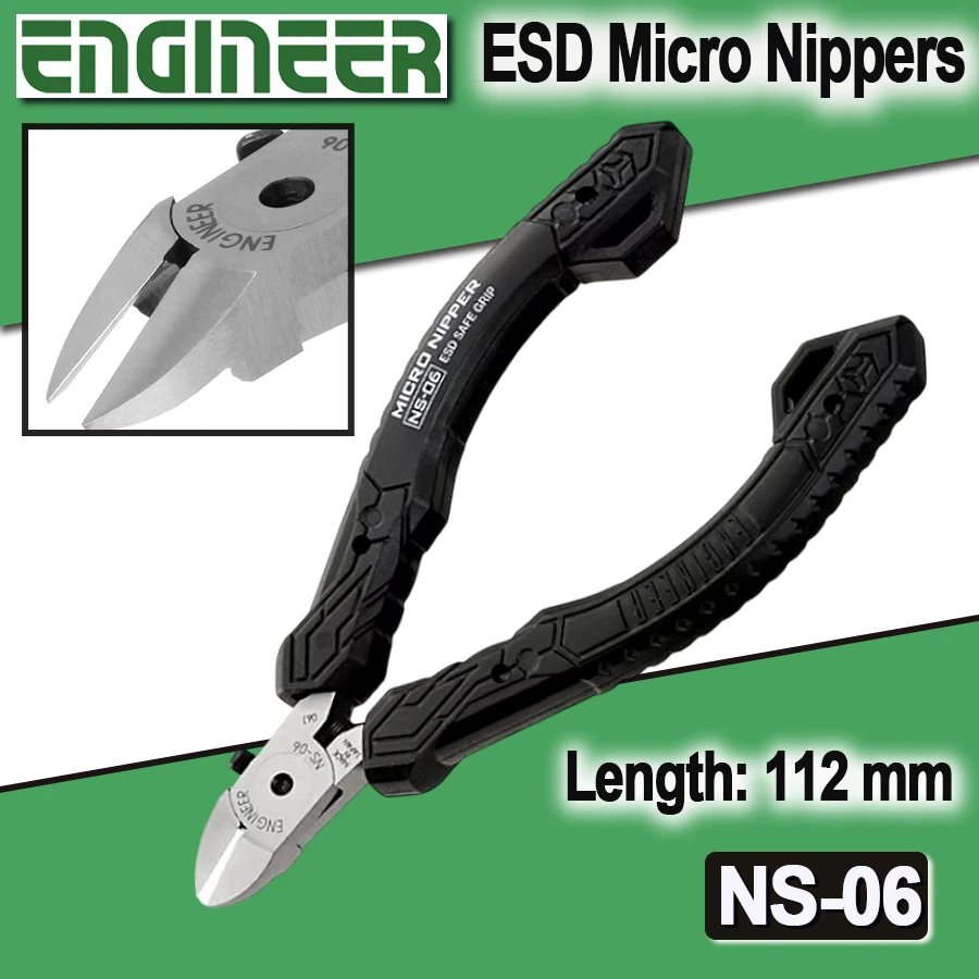 ENGINEER 112mm Precision Mini Nippers Side Cutting Pliers, Professional Grade Flush Cutters, ESD Safe Grip Hardened NS-06