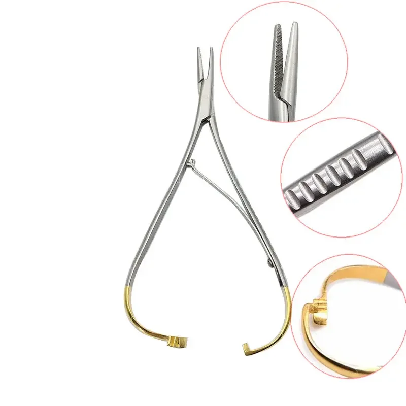 Durable Dental Needle Holder Tweenzer Stainless Steel Orthodontic Plier Gold Plated Handle Dentistry Instrumentt