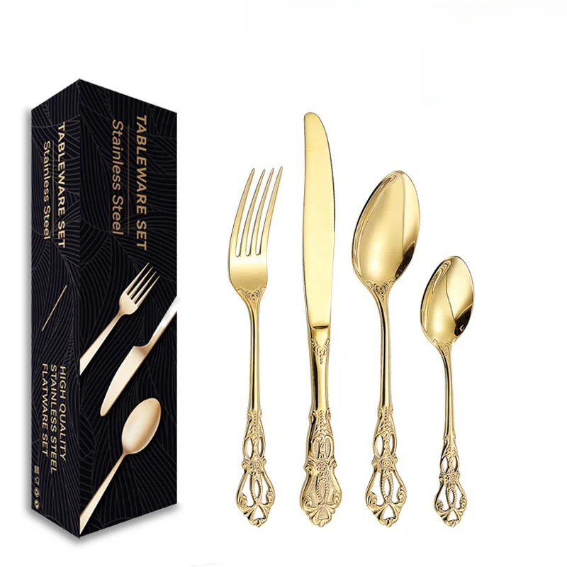 

Nordic Royal Stainl Steel Dining Utensils 24-Piece Set Home Use Creative Relief Western Steak Knife Fork Dert Spoon