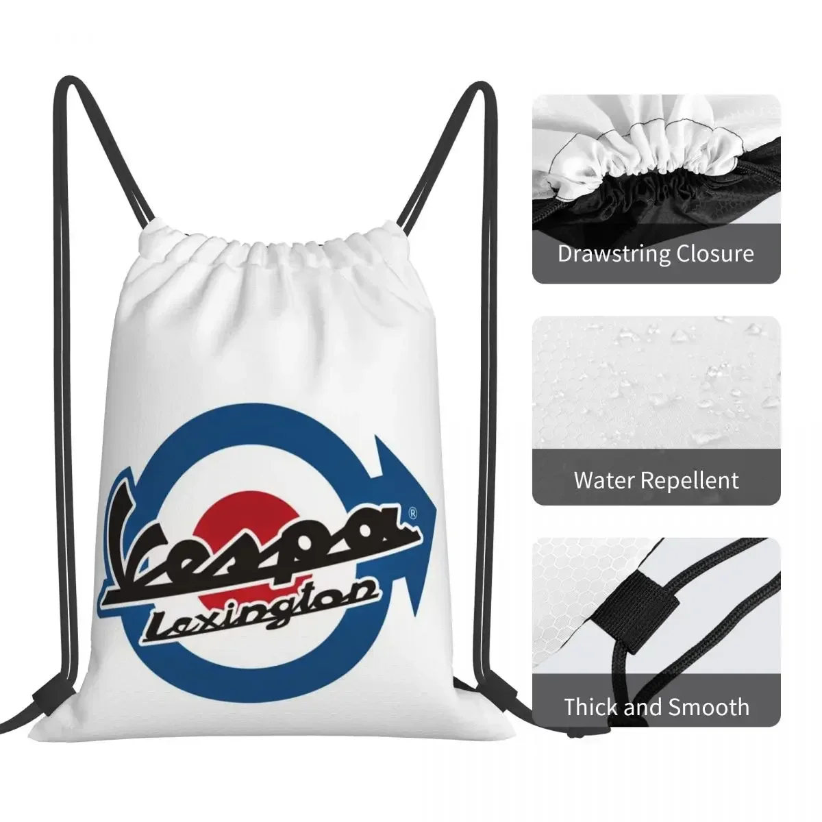 Vespa Logo Backpacks Casual Portable Drawstring Bags Drawstring Bundle Pocket Shoes Bag Book Bags For Travel Students