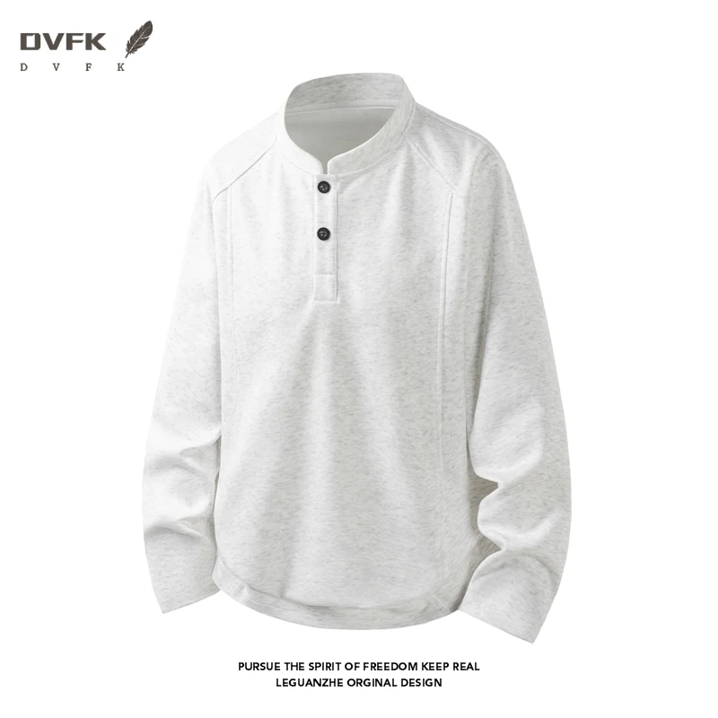 Men Raglan Sleeve Henley Long Sleeve Shirt Half Button Loose Curved Hem Casual Daily Top view 4
