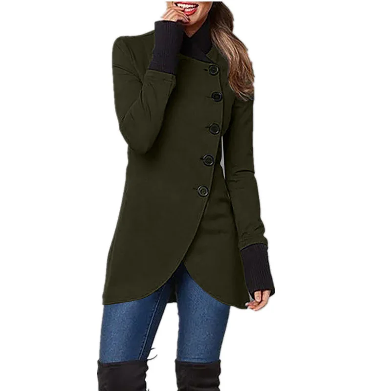 2023 Autumn and Winter Women's New Fashion Commuter Solid Color Single Breasted Panel Bottom Split Long Sleeve Versatile Coat