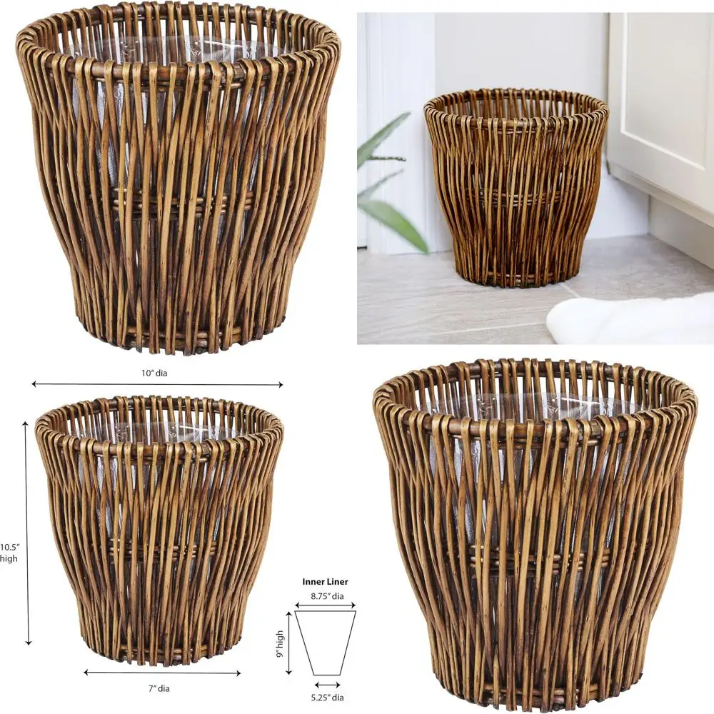 

Handcrafted Reed Waste Basket with Removable Liner, Eco-Friendly Choice Over Plastic or Metal, Brown