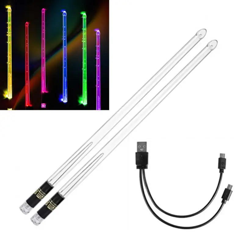 Rechargeable LED Light 15 Color Gradient Glow Drumsticks Professional Cool LED PC Polymer Music Drum Stick Accessories