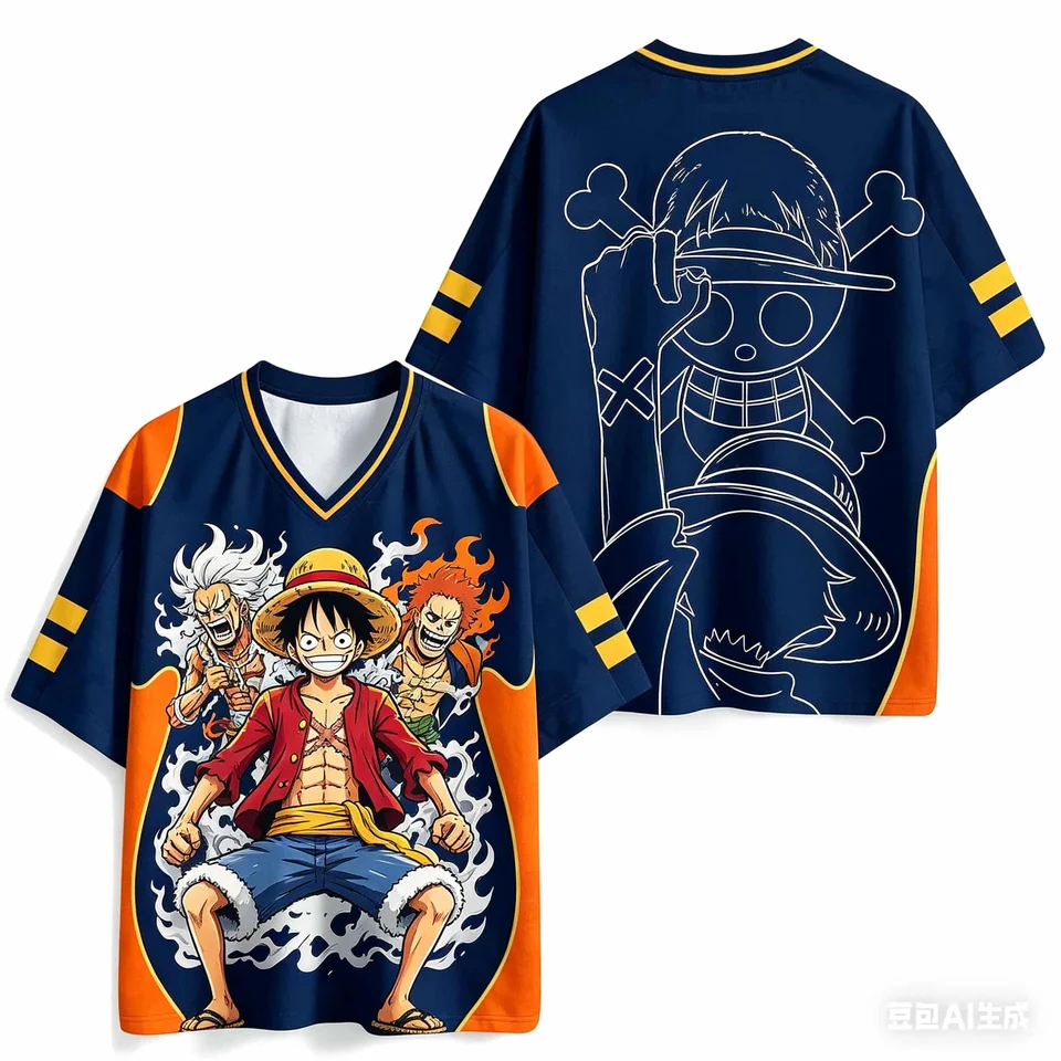 One Piece Monkey D.Luffy Oversized V-Neck Jersey 3D Quick Dry T