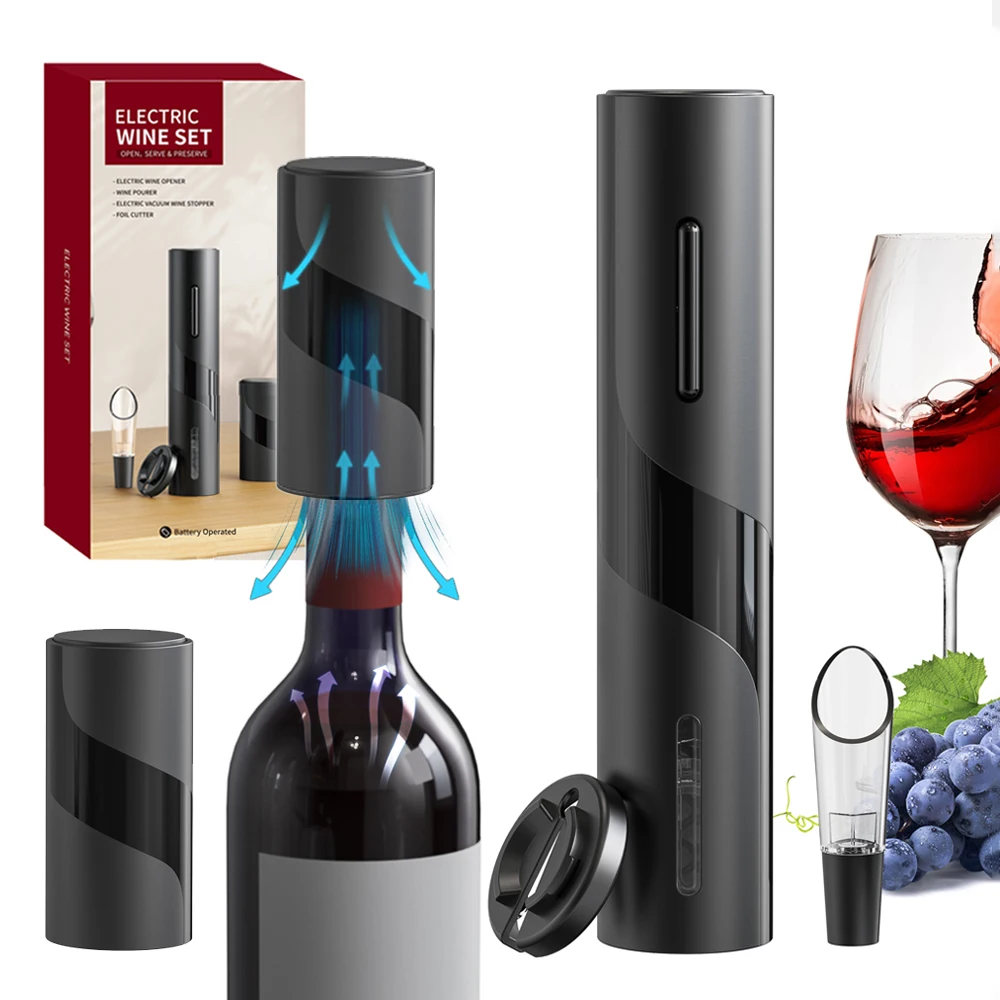 Electric Wine Opener Set One-click Button Automatic Corkscrew Battery Operated Wine Openers With Electric Wine Stopper For Home