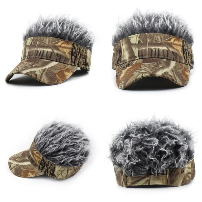 Jungle Printed An-ti UV Golf Baseball Cap Outdoor  Mens Hunting Hiking Sunhat Spiked Hairs Wig Hat Running Sports Sunshade Visor
