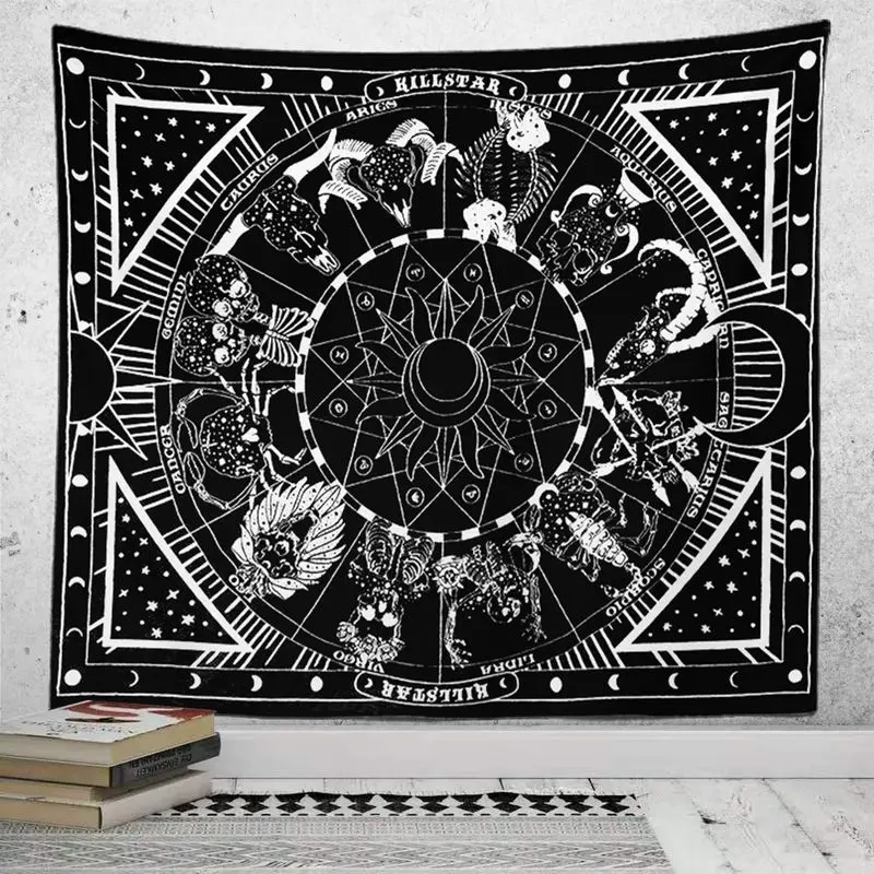 VIKAMA Black White Star Tapestry, American Dark Hip Hop Aesthetic Wall Hanging for Bedroom Living Room Dorm Decor