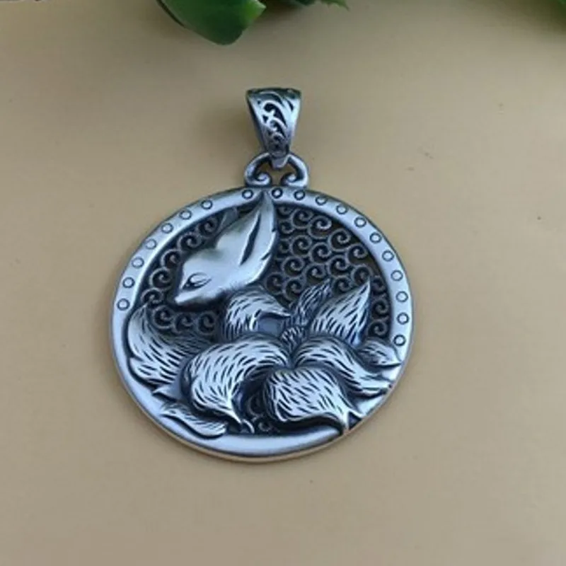 BOCAI Real S999 Pure Silver Nine-Tailed Fox Pendant Vintage Sweater Chain Trendy Woman Pendant Jewelry Accessories