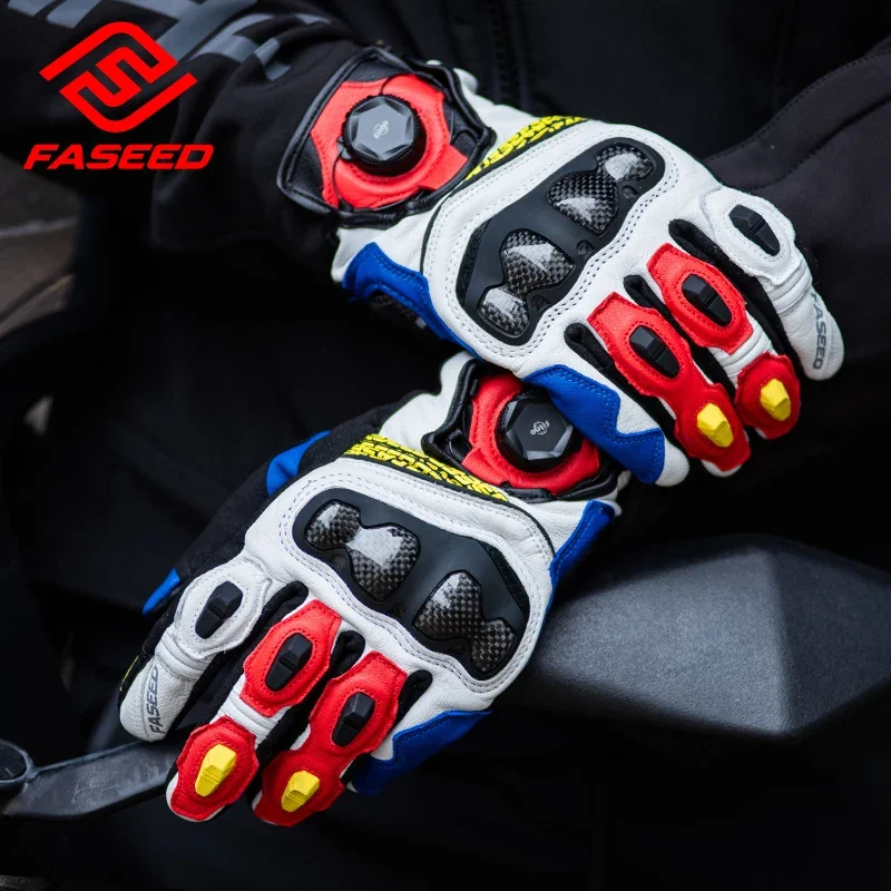 FASEED Carbon Fiber Sheepskin Motorcycle Gloves Winter Warm Racing Motocross Gloves Hard Knuckle Touchscreen Moto Gloves Guantes