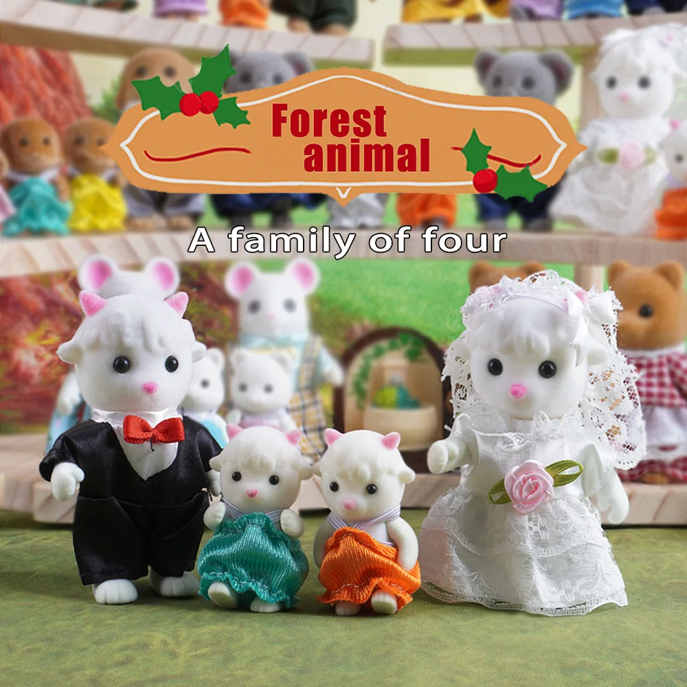 Puppenhaus Wald Familie 4Pcs Puppe Kaninchen Schafe Katze Tier Miniatur Möbel Set Pretend Spielen Simulation Puppe Haus Spielzeug Geschenk – Detail 3