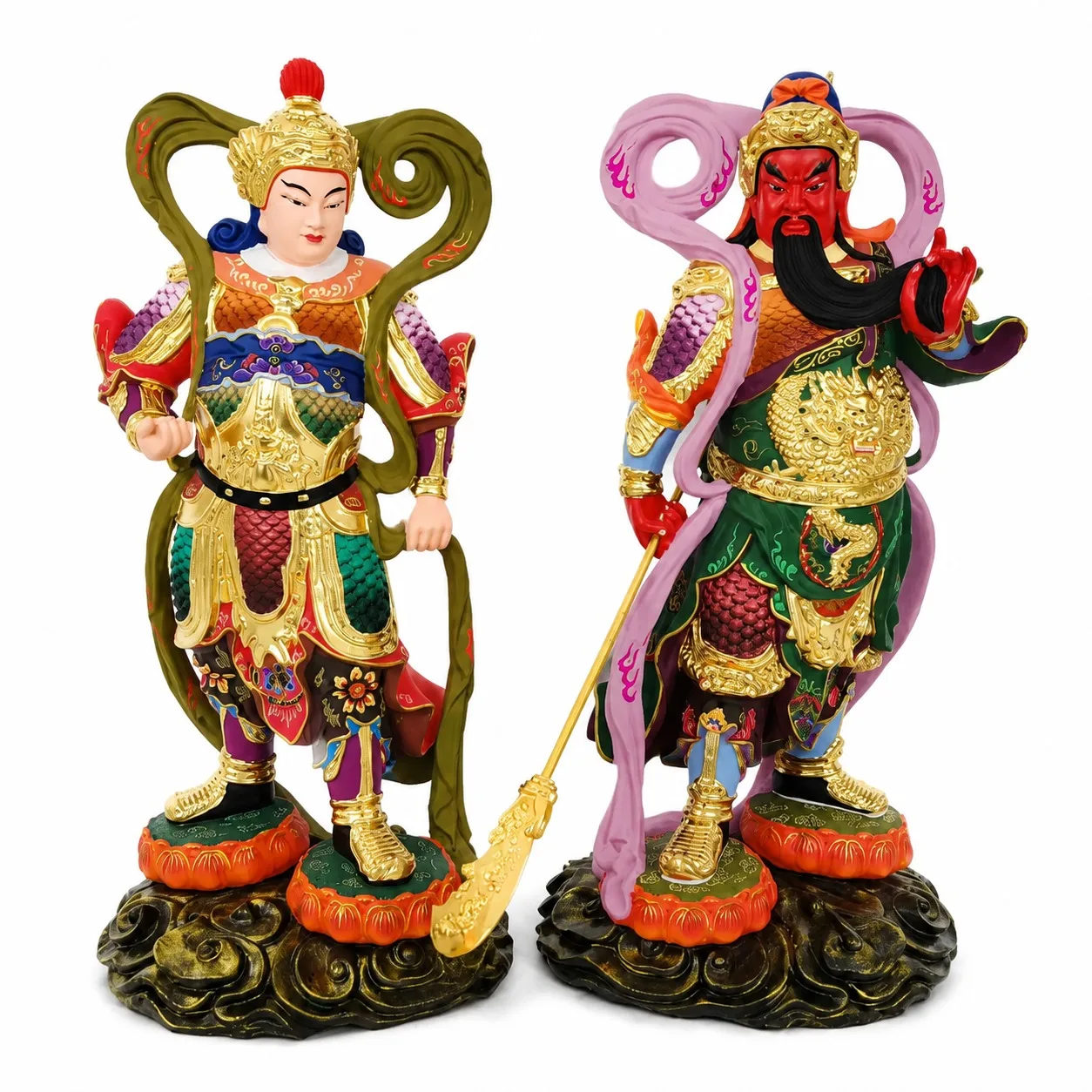 Hand Carved Hinoki Wood Wei Tuo Guan Gong Bodhisattva Statue for Traditional Chinese Buddhist Living Room Home Decor Gift