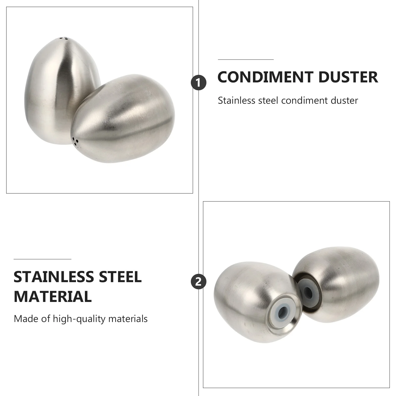 

2pcs Egg-Shaped Seasoning Canisters Silver Three Holes Spice Container For Salt Pepper Flour Coffee Powder Kitchen Condiment Jar